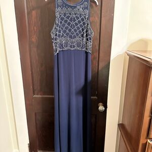 Elegant Navy Beaded Evening Gown